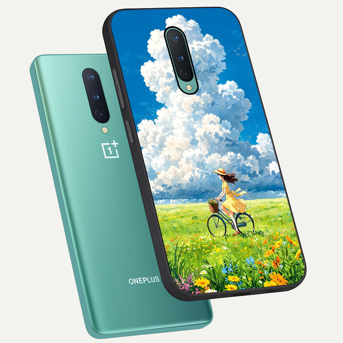  Breezy Meadow Ride phone case For OnePlus 8 showing premium glass back cover with detailed artwork