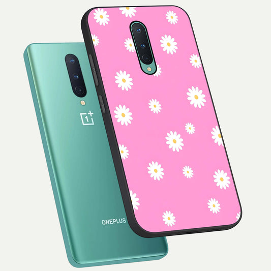  Bubblegum Daisy Pop phone case For OnePlus 8 showing premium glass back cover with detailed artwork
