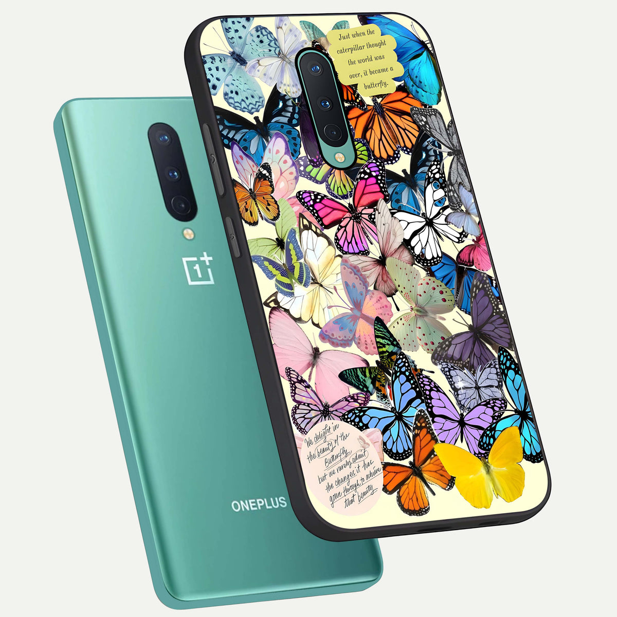  Butterflies Petal Dream phone case For OnePlus 8 showing premium glass back cover with detailed artwork