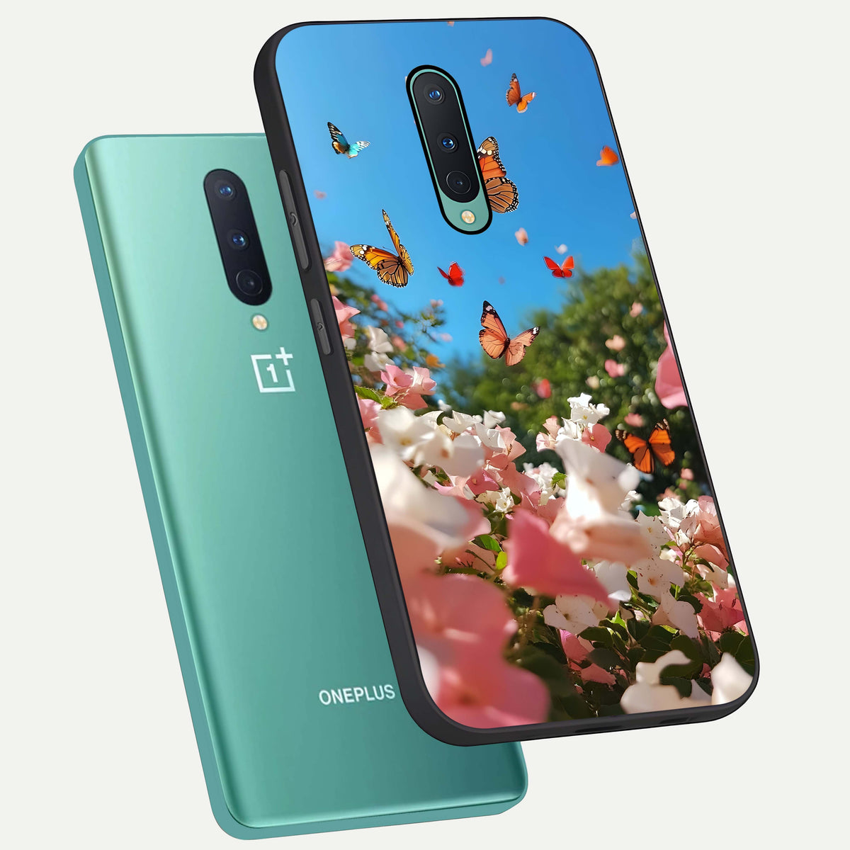  Butterflies In Bloom Sky phone case For OnePlus 8 showing premium glass back cover with detailed artwork