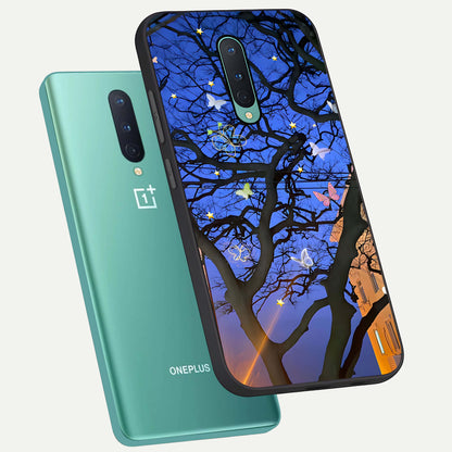  Butterfly Night Magic phone case For OnePlus 8 showing premium glass back cover with detailed artwork