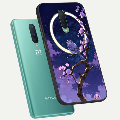  Celestial Bird Blossom phone case For OnePlus 8 showing premium glass back cover with detailed artwork