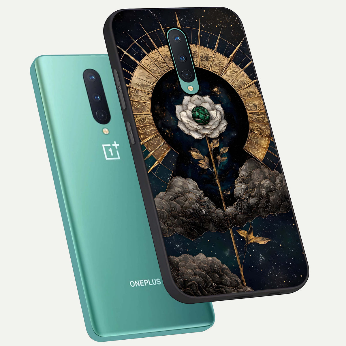  Celestial Lotus Morang phone case For OnePlus 8 showing premium glass back cover with detailed artwork