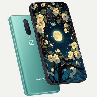  Celestial Moon And Flower phone case For OnePlus 8 showing premium glass back cover with detailed artwork
