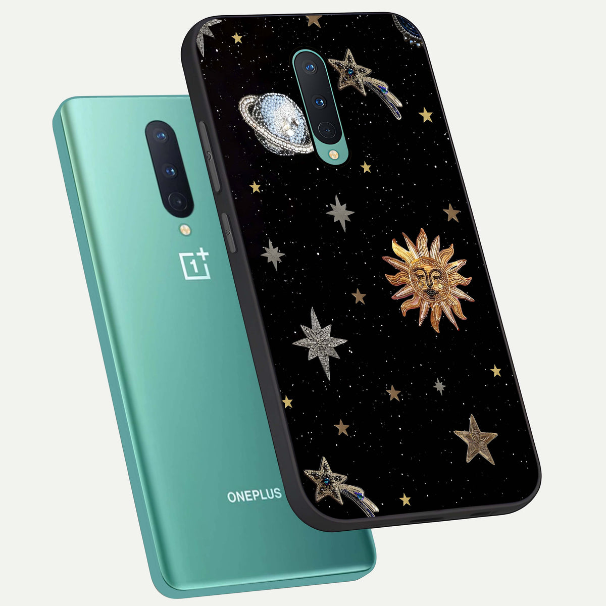  Celestial Moon With Stars phone case For OnePlus 8 showing premium glass back cover with detailed artwork
