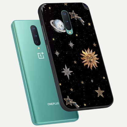  Celestial Moon With Stars phone case For OnePlus 8 showing premium glass back cover with detailed artwork