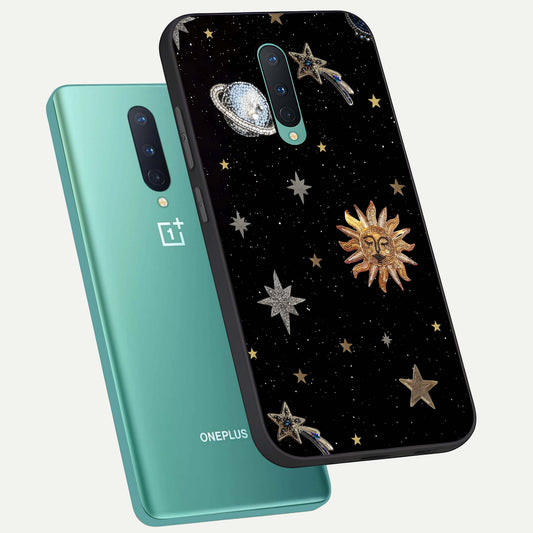  Celestial Moon With Stars phone case For OnePlus 8 showing premium glass back cover with detailed artwork