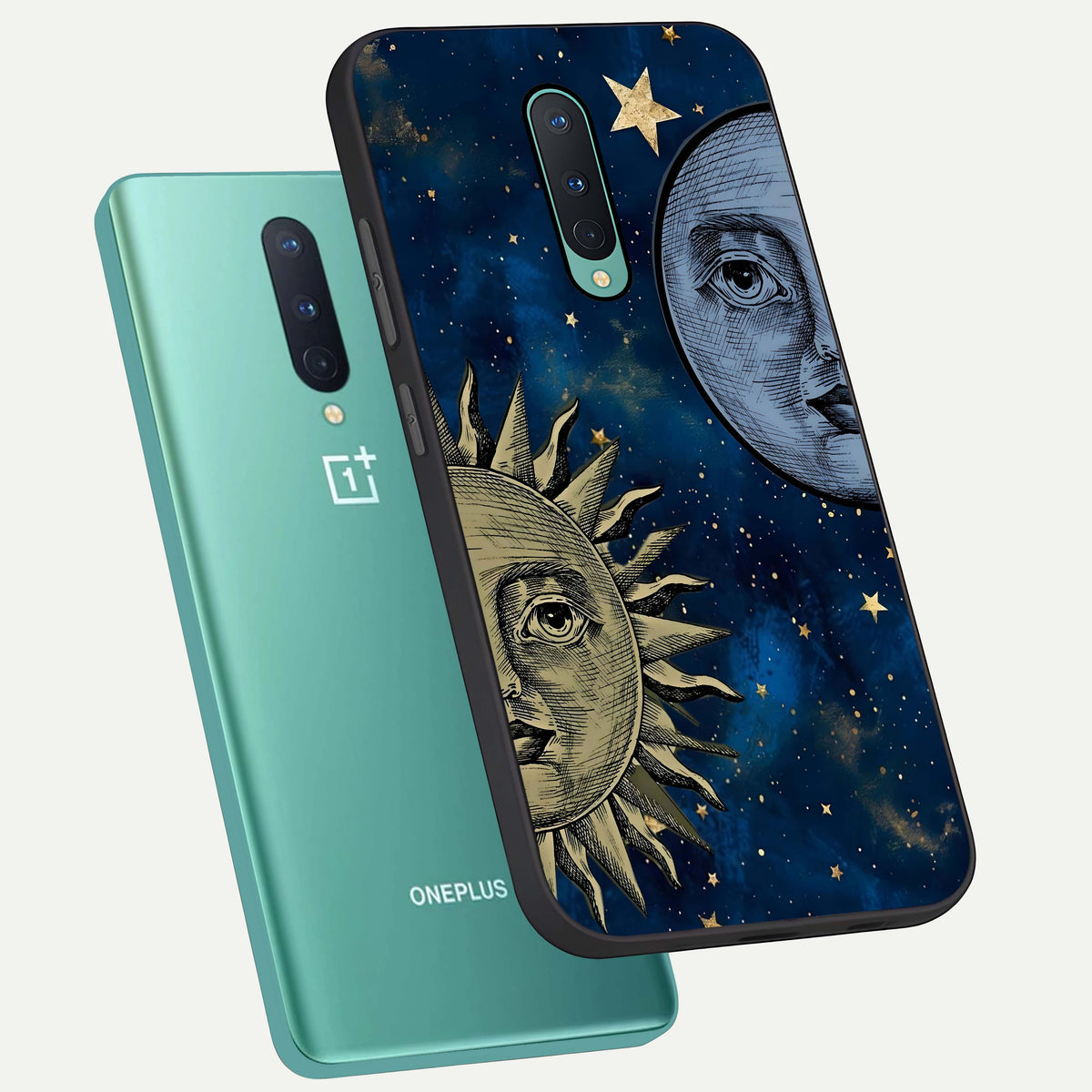  Celestial Moon With Sun phone case For OnePlus 8 showing premium glass back cover with detailed artwork