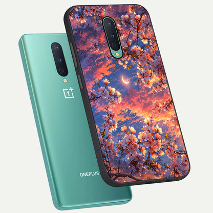  Celestial Sakura Sunset phone case For OnePlus 8 showing premium glass back cover with detailed artwork