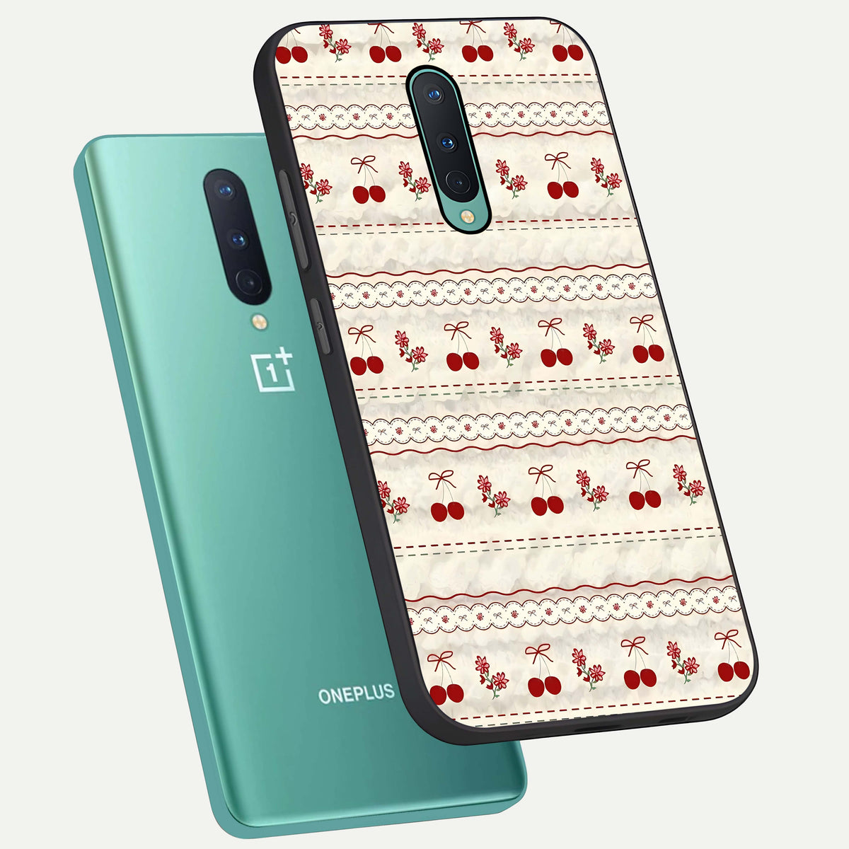  Cherry Bloom Charm phone case For OnePlus 8 showing premium glass back cover with detailed artwork