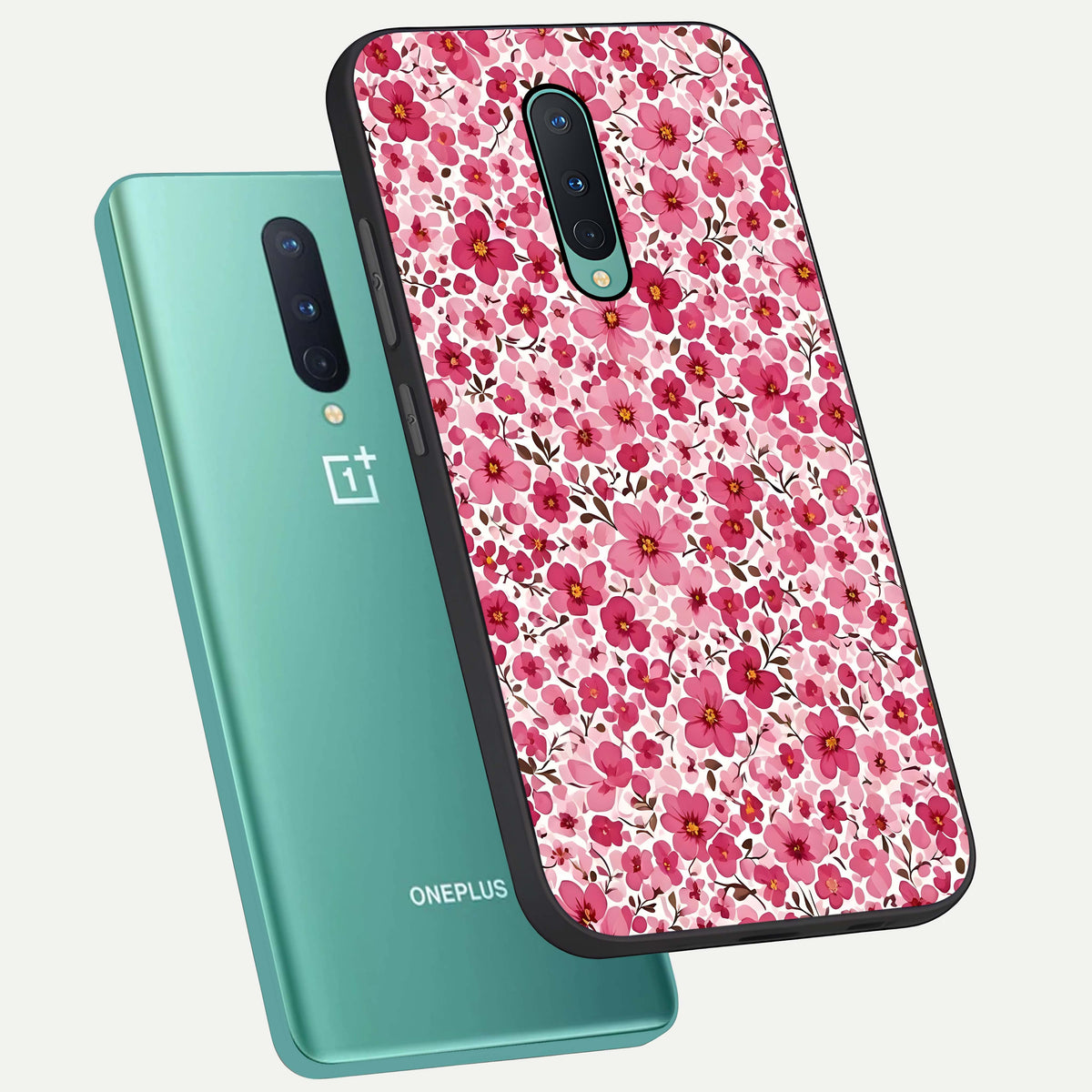  Cherry Blossom Charm phone case For OnePlus 8 showing premium glass back cover with detailed artwork