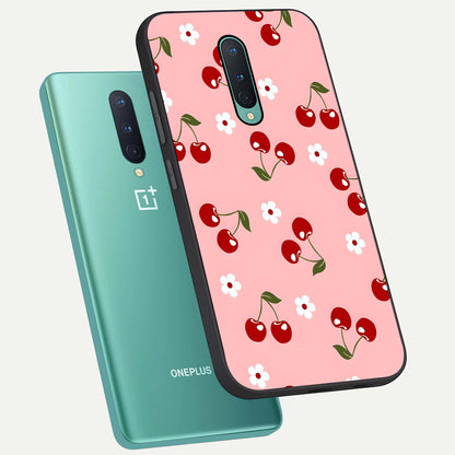 Cherry Love Mood phone case For OnePlus 8 showing premium glass back cover with detailed artwork