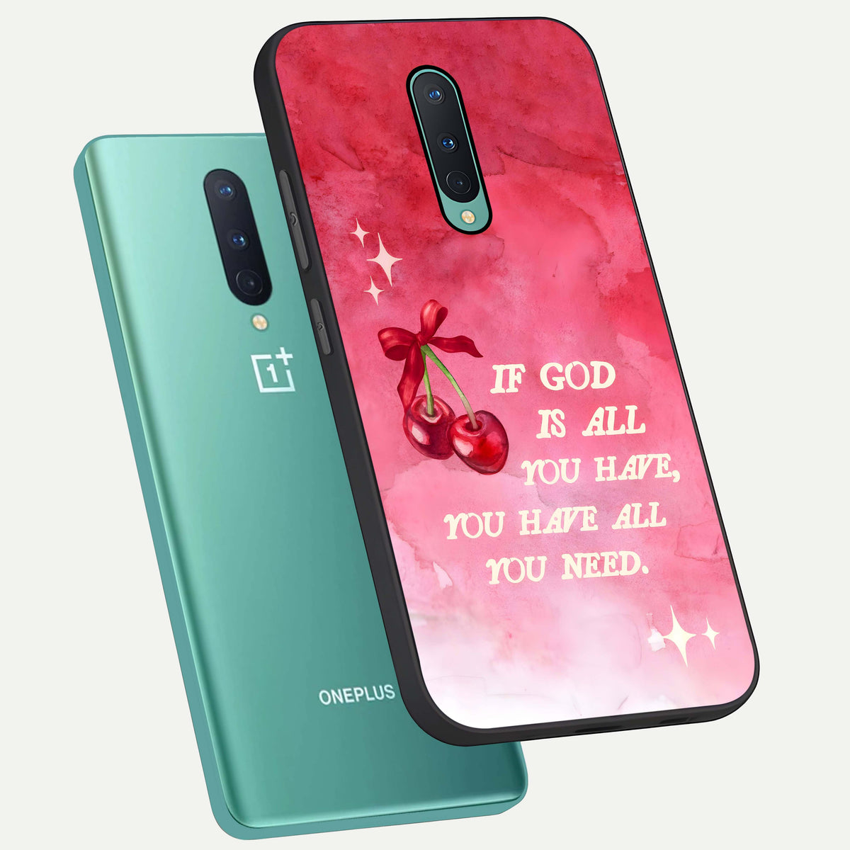  Cherry Quote phone case For OnePlus 8 showing premium glass back cover with detailed artwork