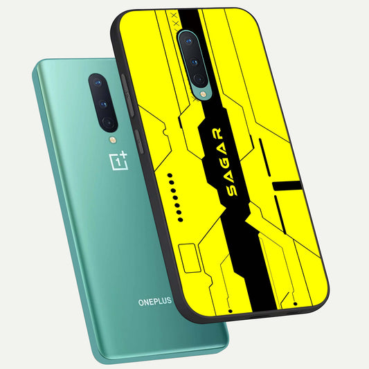  Circuit CYBERPUNK Custom Name phone case For OnePlus 8 showing premium glass back cover with detailed artwork