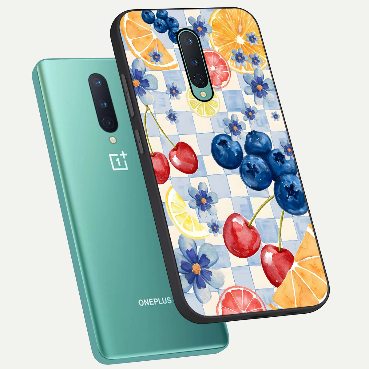  Citrus Bloom Joy phone case For OnePlus 8 showing premium glass back cover with detailed artwork