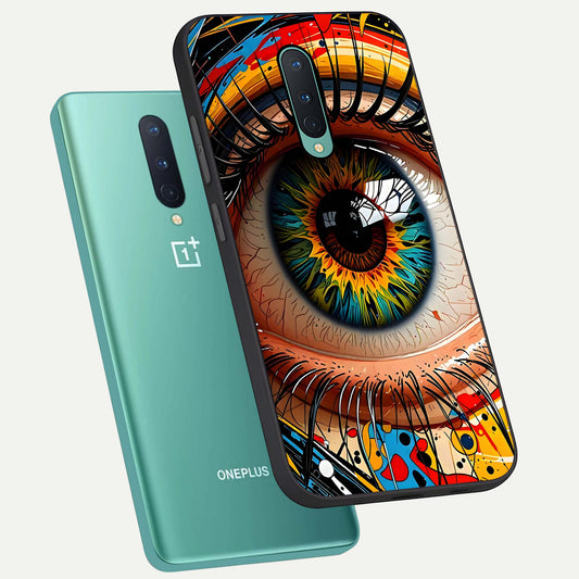 Colorful Eye phone case For OnePlus 8 showing premium glass back cover with detailed artwork