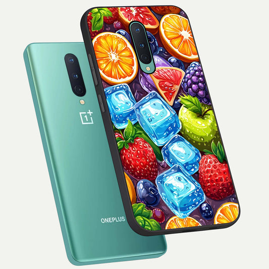  Colorful Fruits with Ice phone case For OnePlus 8 showing premium glass back cover with detailed artwork