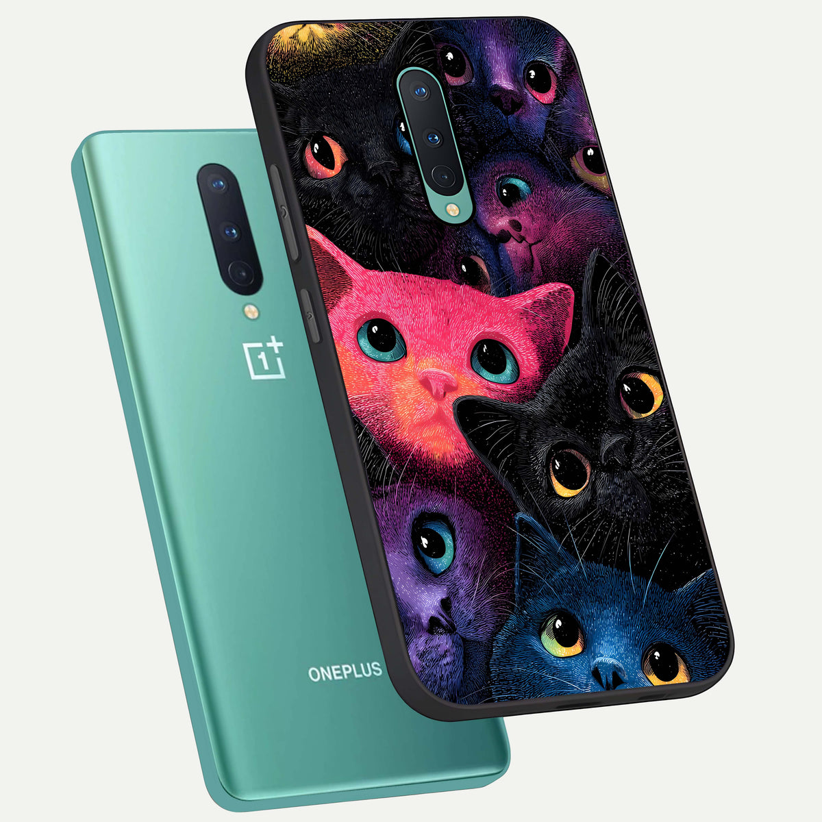  Cosmic Cats Dreams phone case For OnePlus 8 showing premium glass back cover with detailed artwork