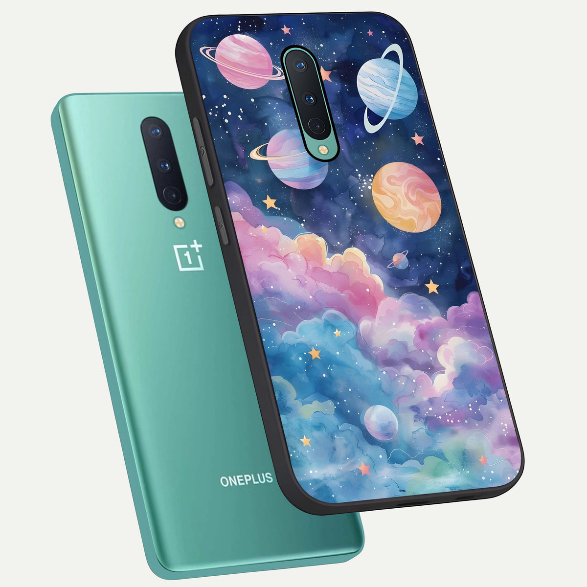  Cosmic Planet Dreams phone case For OnePlus 8 showing premium glass back cover with detailed artwork