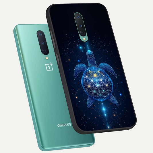  Crimson Blue Turtle phone case For OnePlus 8 showing premium glass back cover with detailed artwork