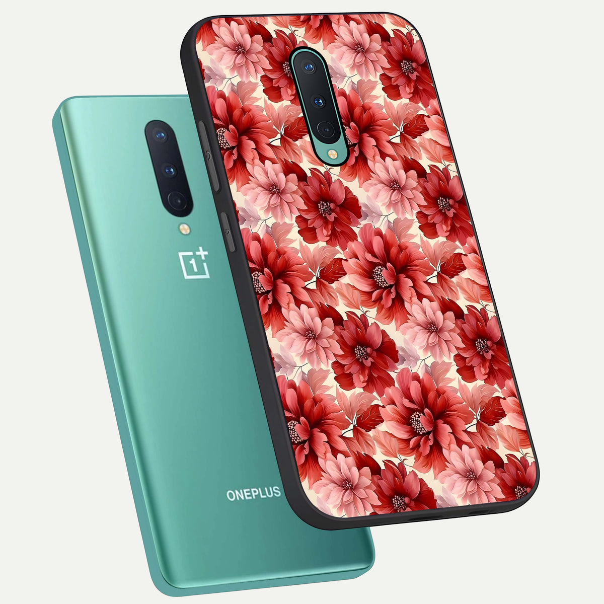  Crimson Love Petals phone case For OnePlus 8 showing premium glass back cover with detailed artwork