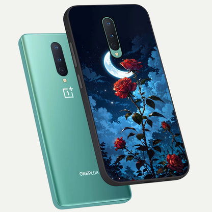  Crimson Rose Moon phone case For OnePlus 8 showing premium glass back cover with detailed artwork