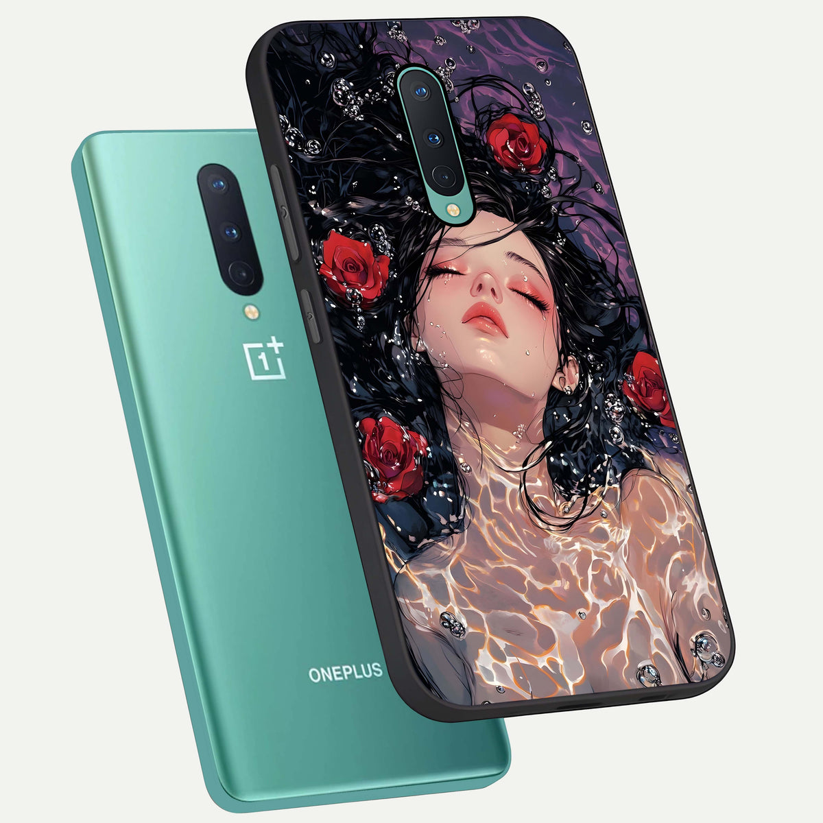  Crimson Rose Serenity phone case For OnePlus 8 showing premium glass back cover with detailed artwork
