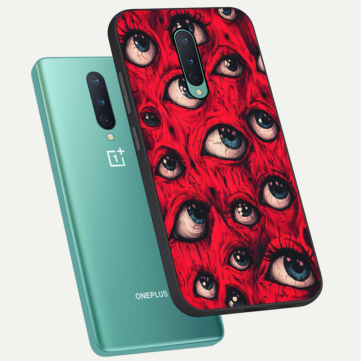  Crimson Watch Eyes phone case For OnePlus 8 showing premium glass back cover with detailed artwork