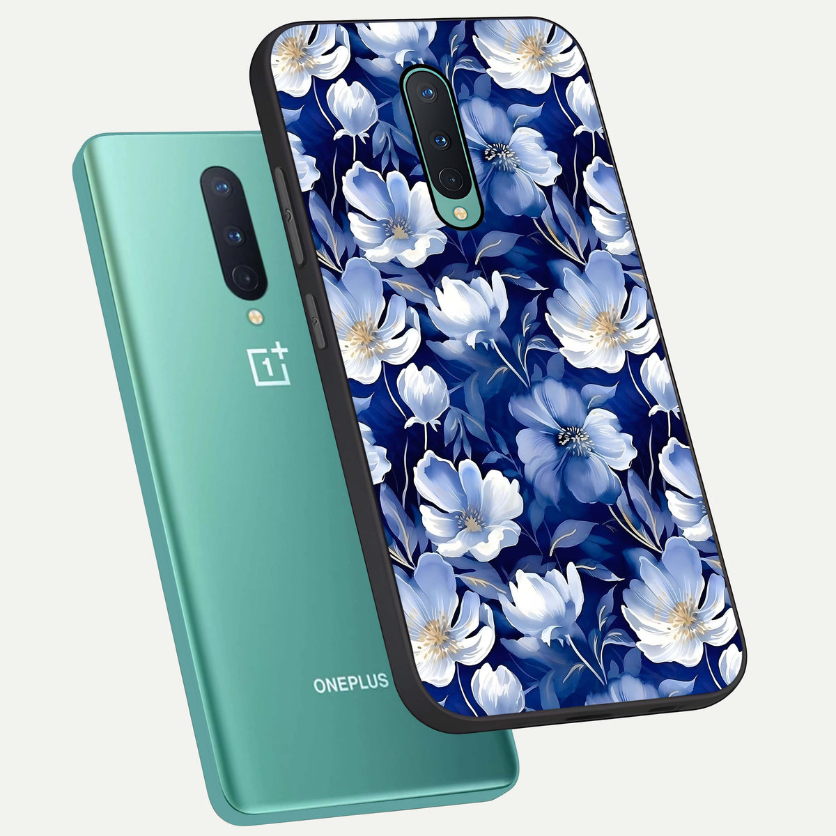  Cute Floral Patterns phone case For OnePlus 8 showing premium glass back cover with detailed artwork