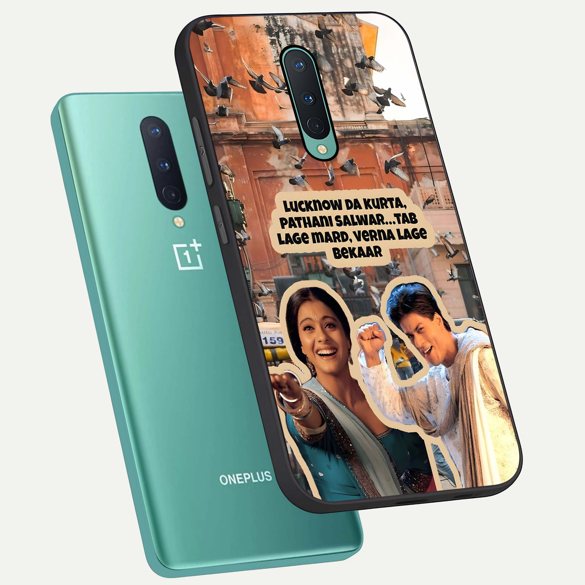  Desi Retro Vibes phone case For OnePlus 8 showing premium glass back cover with detailed artwork