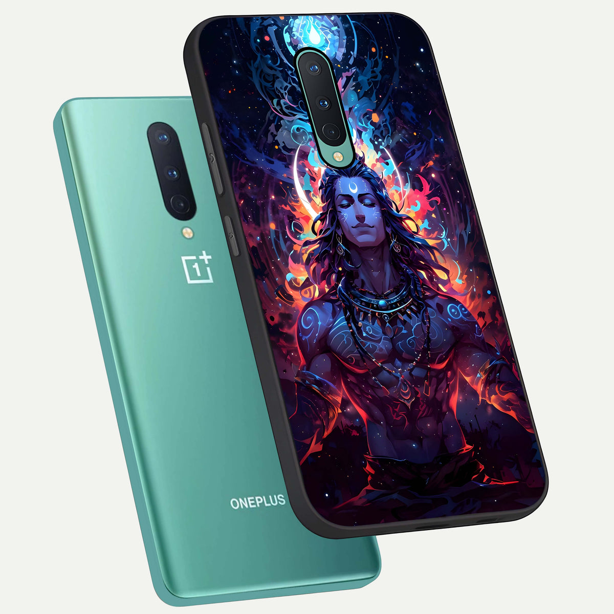  Divine Fire Shiv phone case For OnePlus 8 showing premium glass back cover with detailed artwork