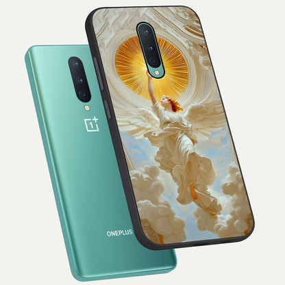  Divine Light Angel phone case For OnePlus 8 showing premium glass back cover with detailed artwork