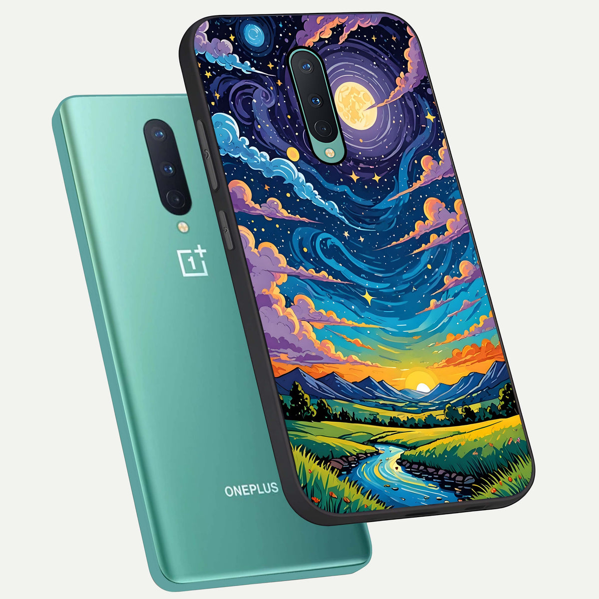  Dreamy Night Landscape phone case For OnePlus 8 showing premium glass back cover with detailed artwork