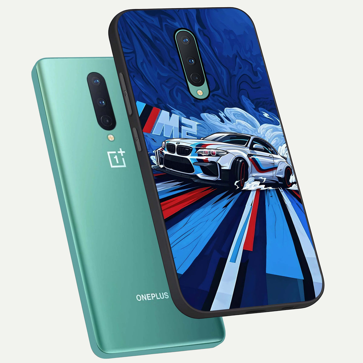  Drift Power Rush phone case For OnePlus 8 showing premium glass back cover with detailed artwork