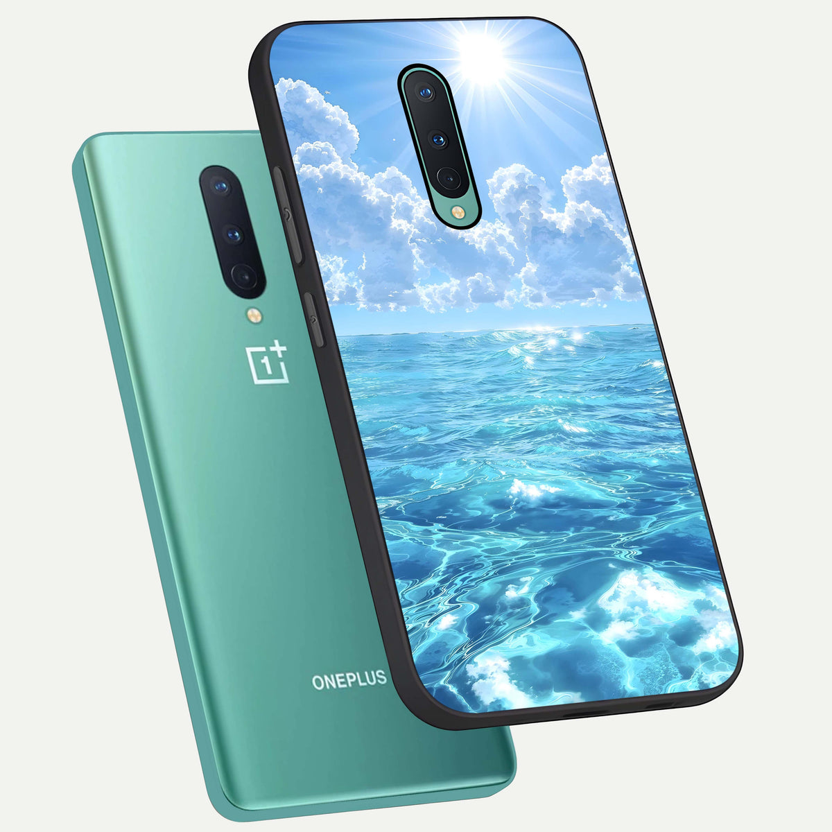  Endless Ocean Horizon phone case For OnePlus 8 showing premium glass back cover with detailed artwork
