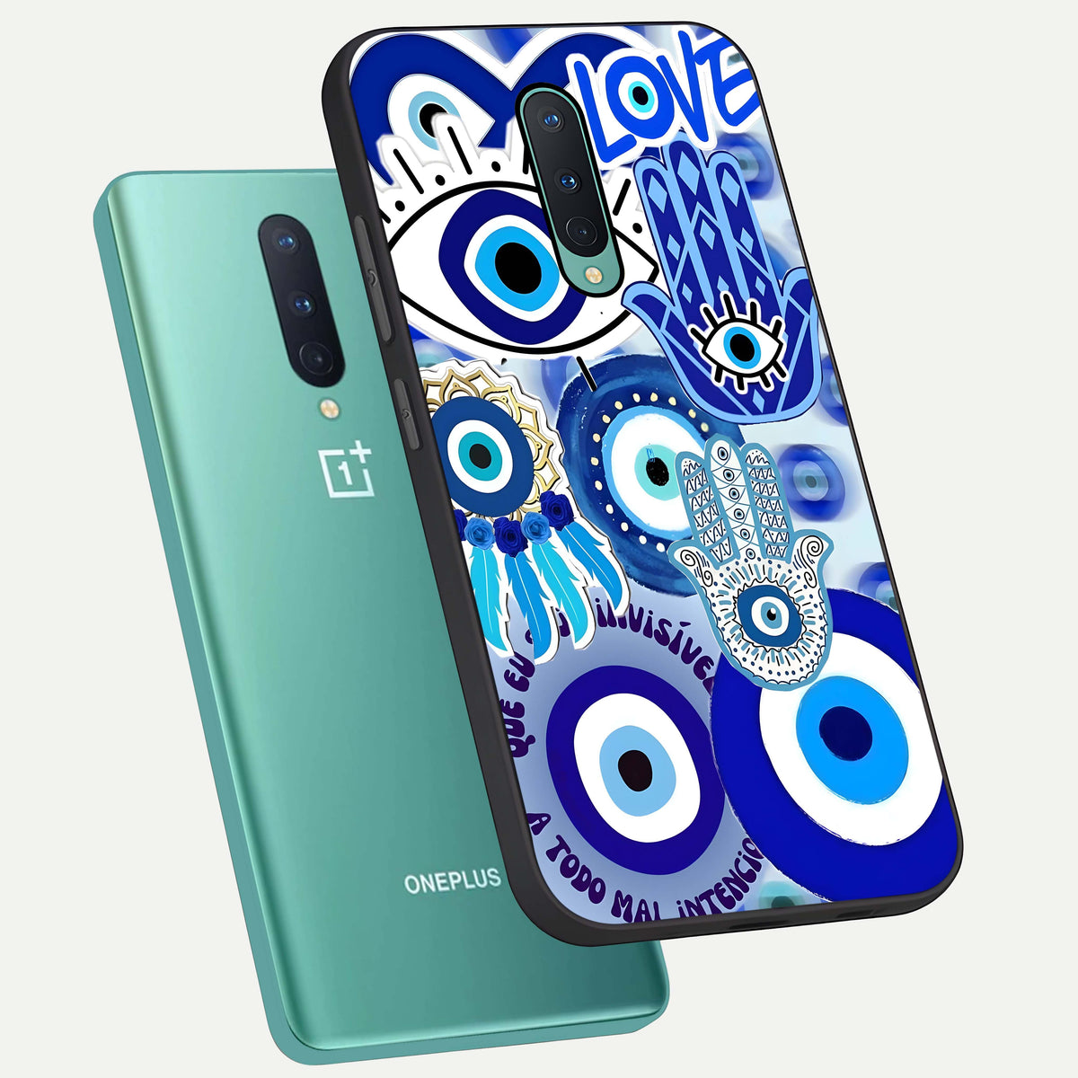  Evil Eyes Dream phone case For OnePlus 8 showing premium glass back cover with detailed artwork