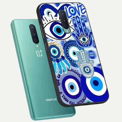  Evil Eyes Dream phone case For OnePlus 8 showing premium glass back cover with detailed artwork
