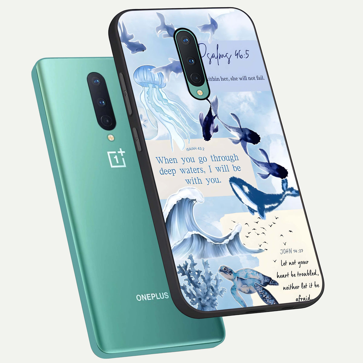  Faithful Ocean Promise phone case For OnePlus 8 showing premium glass back cover with detailed artwork