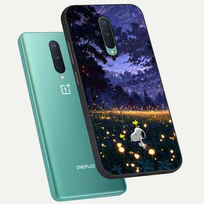  Firefly Meadow Magic phone case For OnePlus 8 showing premium glass back cover with detailed artwork