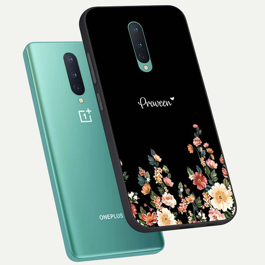  Floral Design Personalized Custom Name phone case For OnePlus 8 showing premium glass back cover with detailed artwork