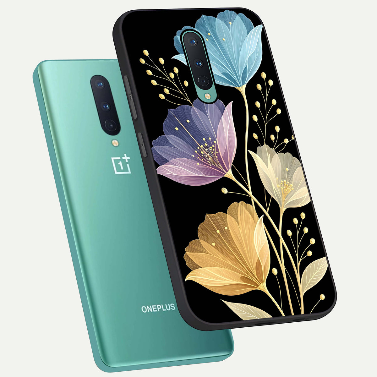  Flower Bloom Glow phone case For OnePlus 8 showing premium glass back cover with detailed artwork