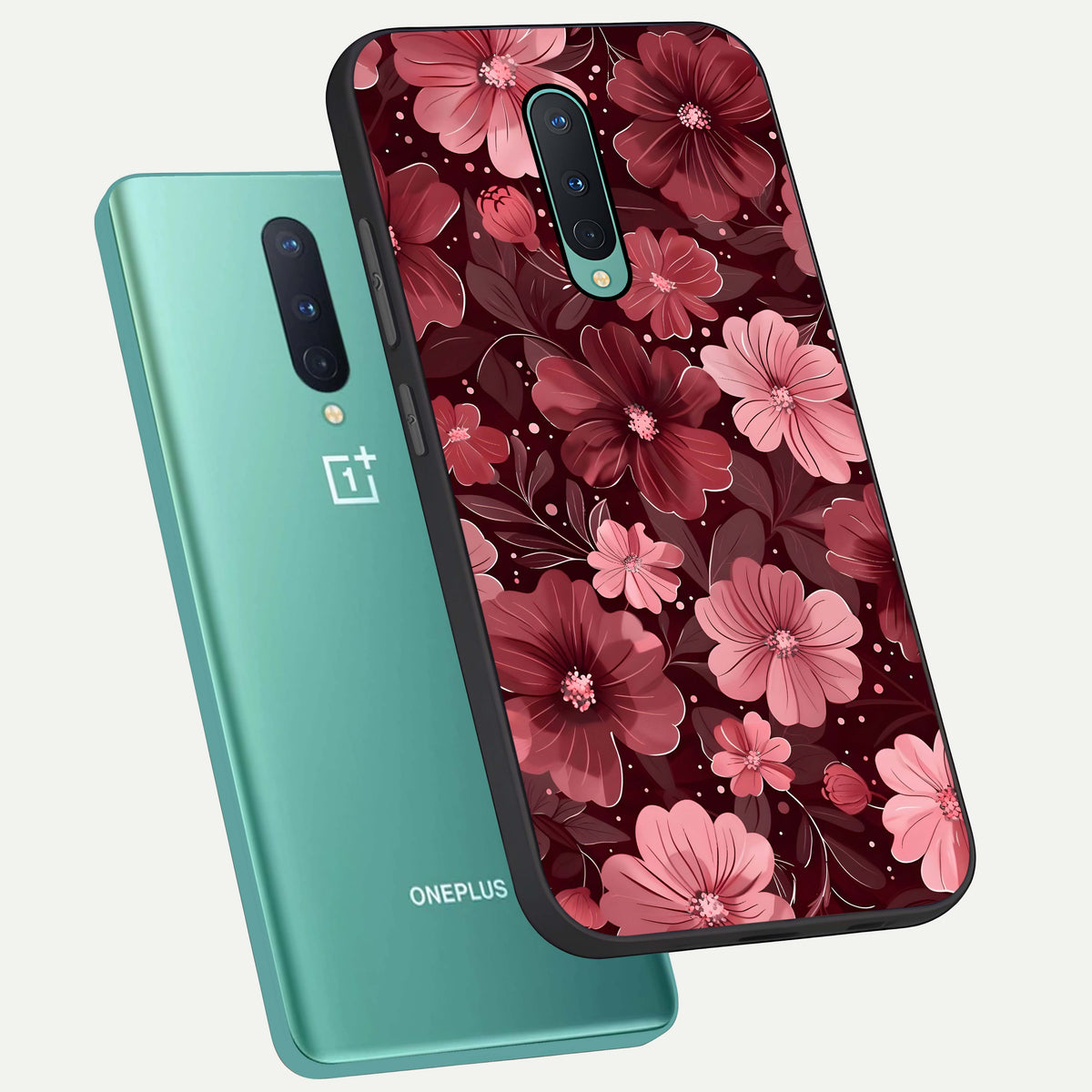  Flower Blush Bloom phone case For OnePlus 8 showing premium glass back cover with detailed artwork