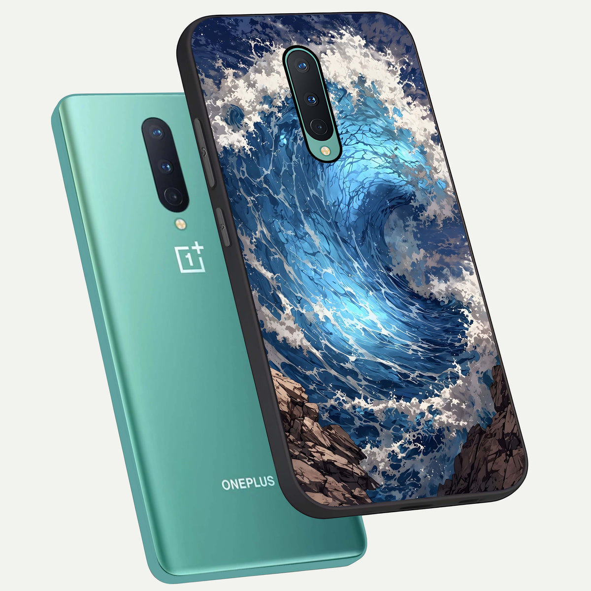  Giant Ocean Wave phone case For OnePlus 8 showing premium glass back cover with detailed artwork