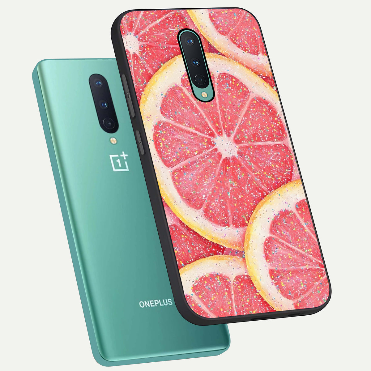  Glitter Grapefruit phone case For OnePlus 8 showing premium glass back cover with detailed artwork