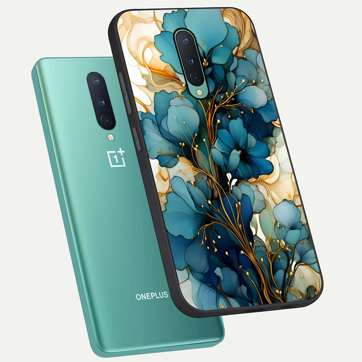  Golden Bloom Symphony phone case For OnePlus 8 showing premium glass back cover with detailed artwork