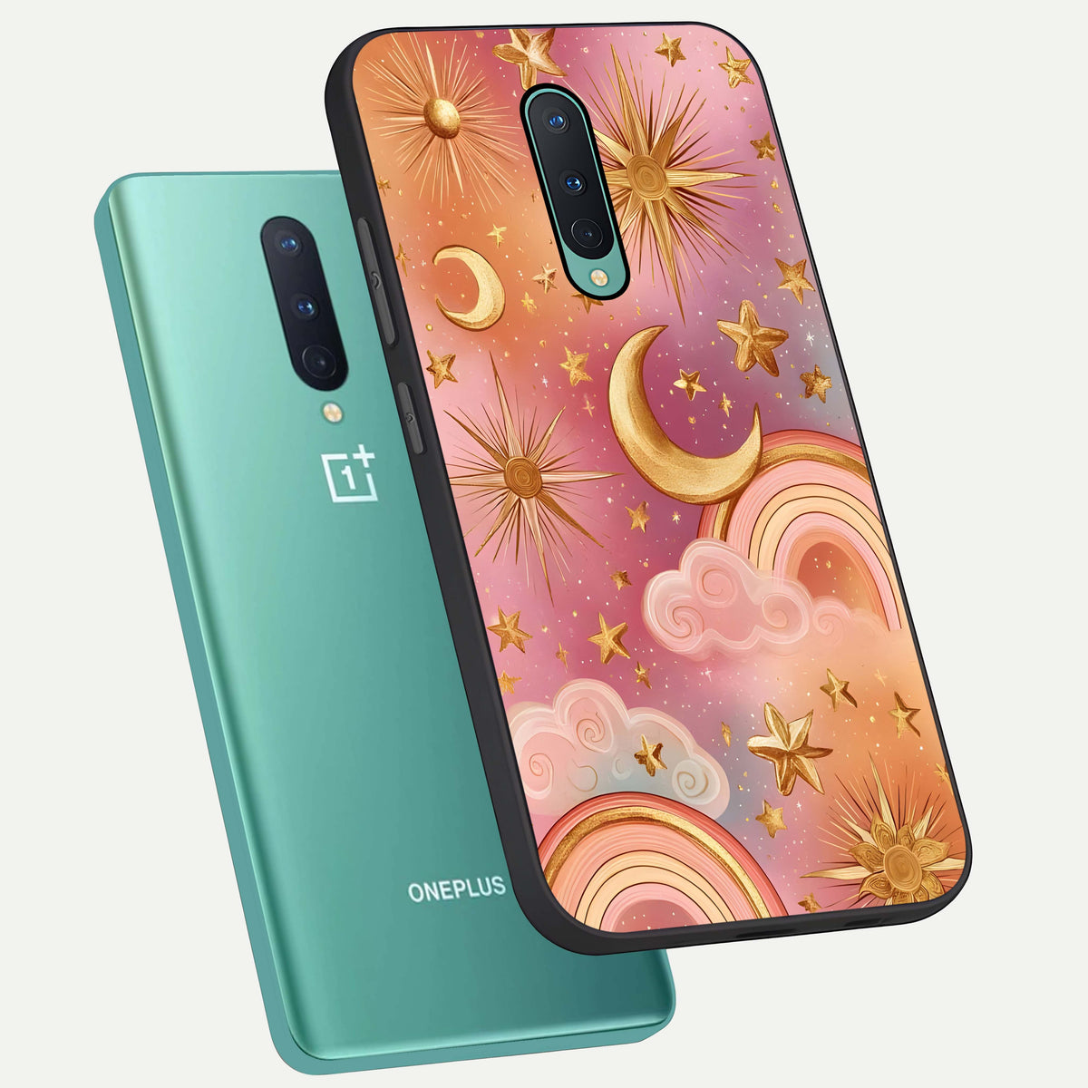  Golden Celestial Dreams phone case For OnePlus 8 showing premium glass back cover with detailed artwork
