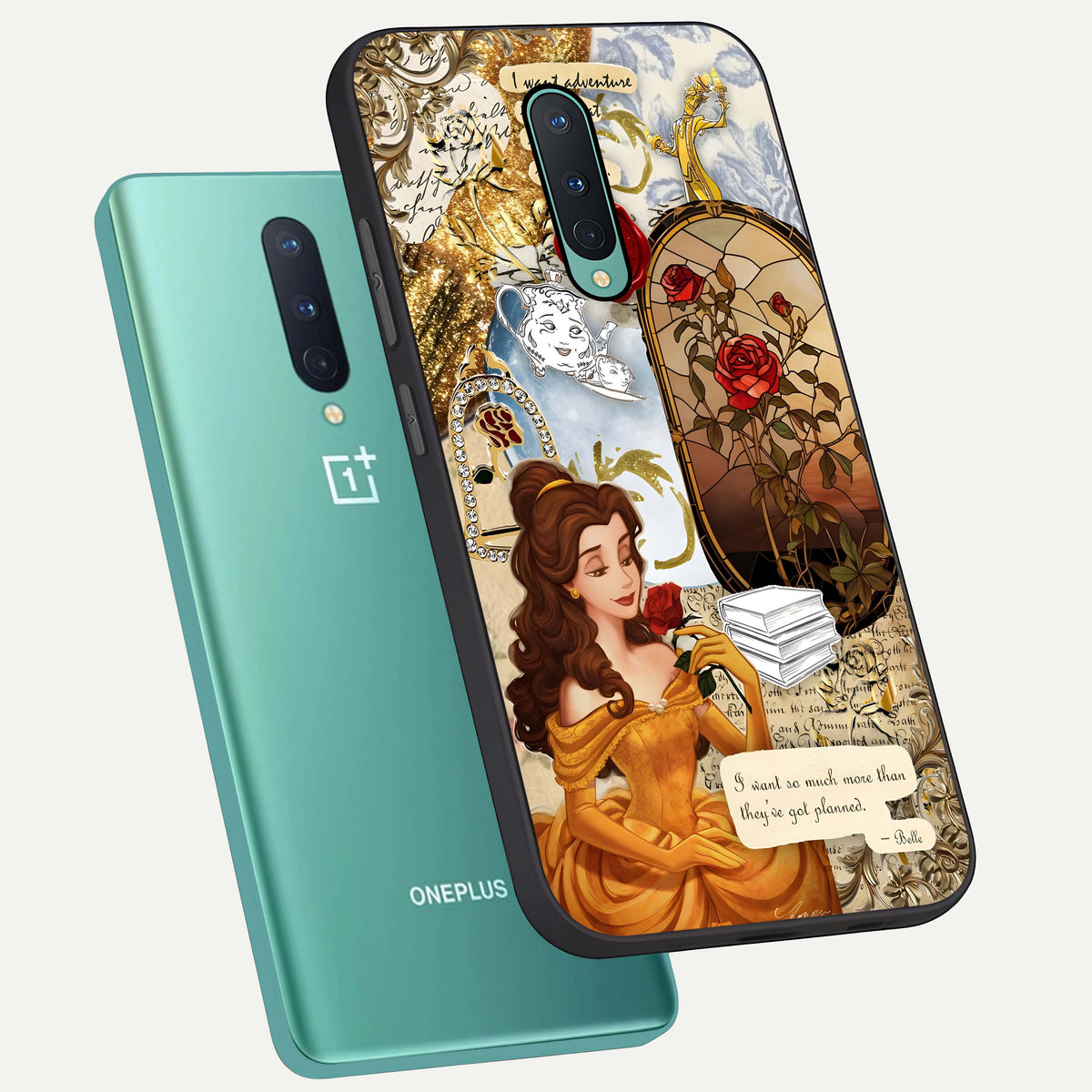  Golden Dream Belle phone case For OnePlus 8 showing premium glass back cover with detailed artwork