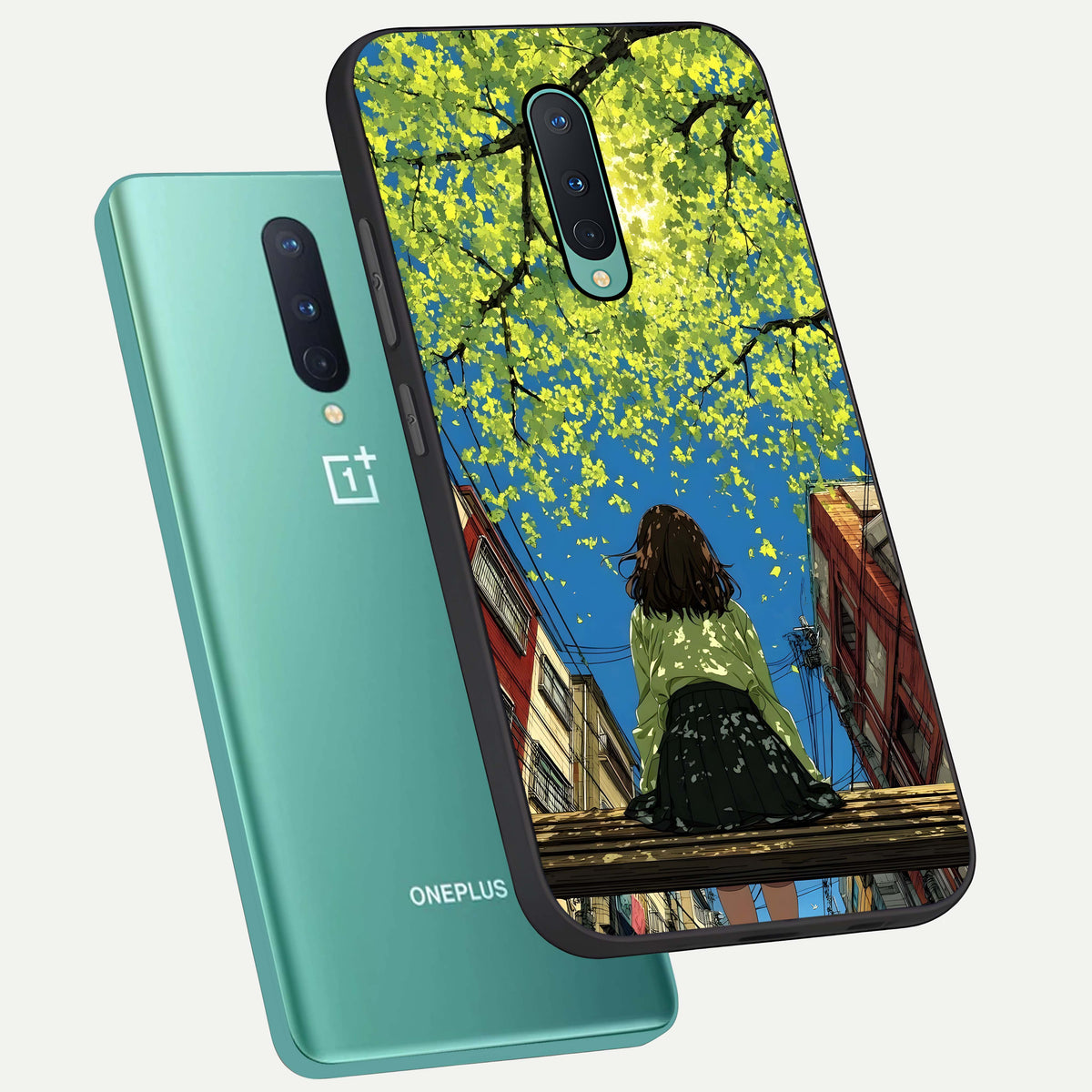  Golden Leaves Glow phone case For OnePlus 8 showing premium glass back cover with detailed artwork