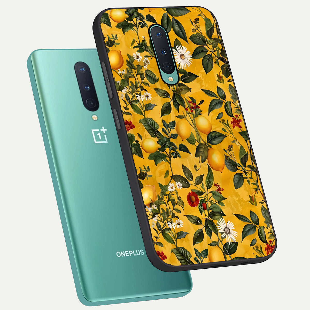  Golden Lemon Field phone case For OnePlus 8 showing premium glass back cover with detailed artwork