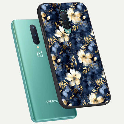  Golden Midnight Bloom phone case For OnePlus 8 showing premium glass back cover with detailed artwork